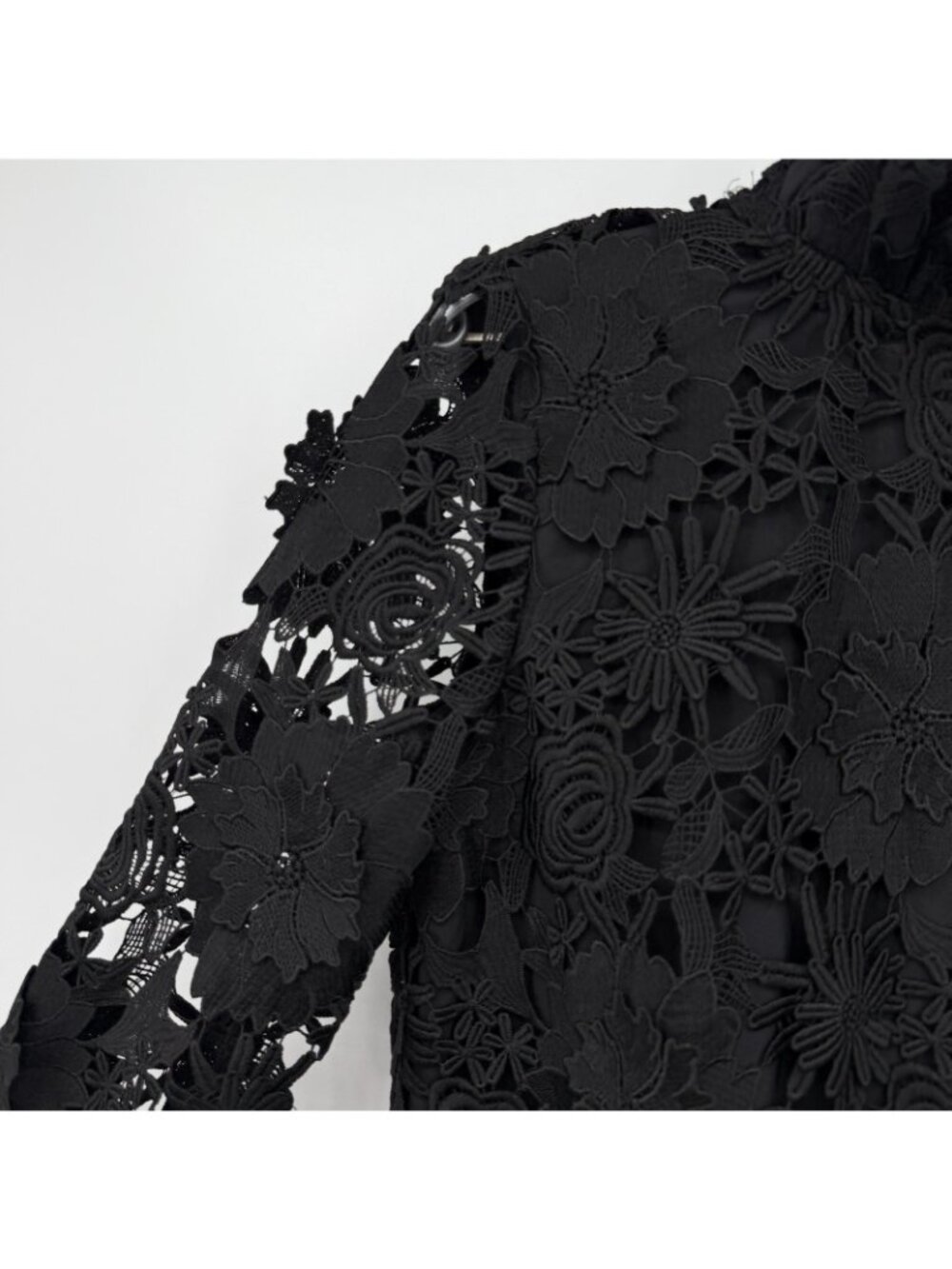 Tuckernuck Black Guipure Lace Daphne Dress XL Ruffle Collar Bow Cocktail Party - Picture 3 of 9